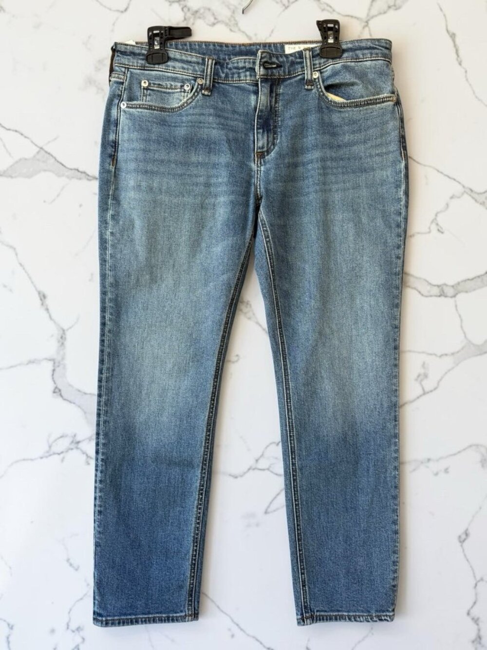 Rag & Bone Dre Low Rise Boyfriend Jeans Womens 28 Blue Distressed Raw Hem Denim